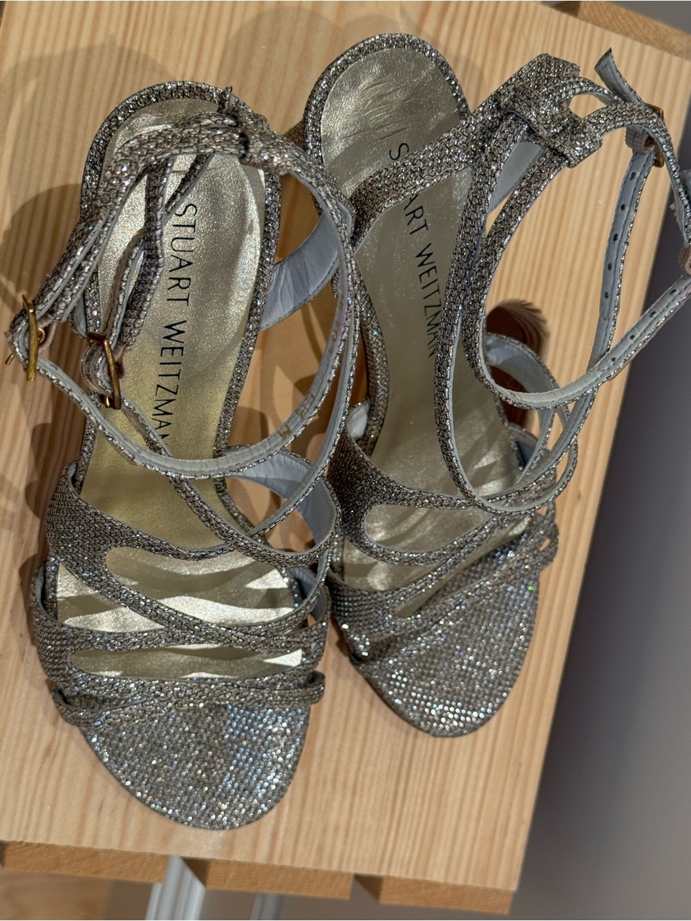 Stuart Weitzman Silver Sparkle Strappy Heels